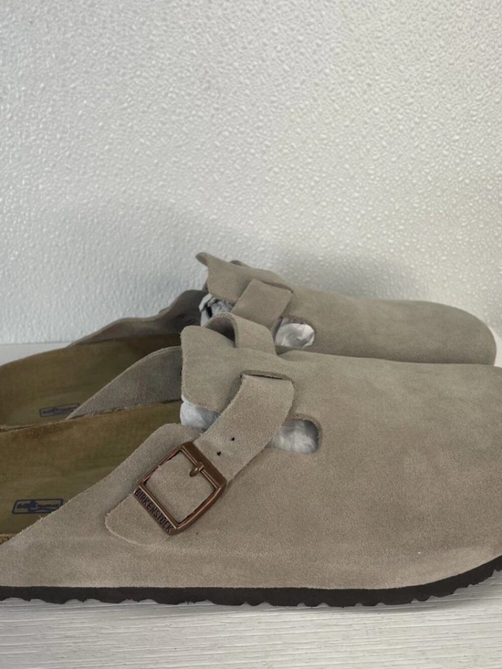 Birkenstock Unisex Size M 8 W10 Boston BS Slip In Clogs Taupe Suede Soft Footbed - Picture 3 of 6